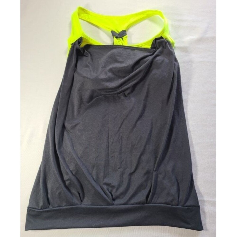 BCG Athletic Tank Top Medium Black Neon Built In Bra Workout Gym Active